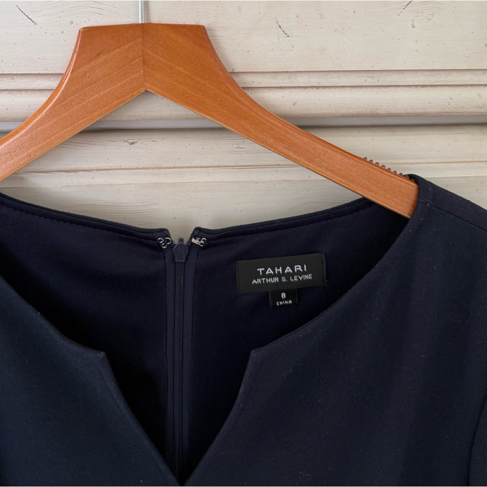 Tahari Navy Sheath Dress with Gold Accent - Picture 4 of 5